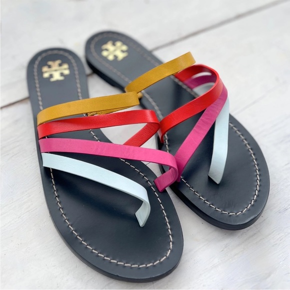 Tory Burch Shoes - Tory Burch Patos Flat Slide On Multi Color Strappy Leather Sandals 6.5M Shoes TB